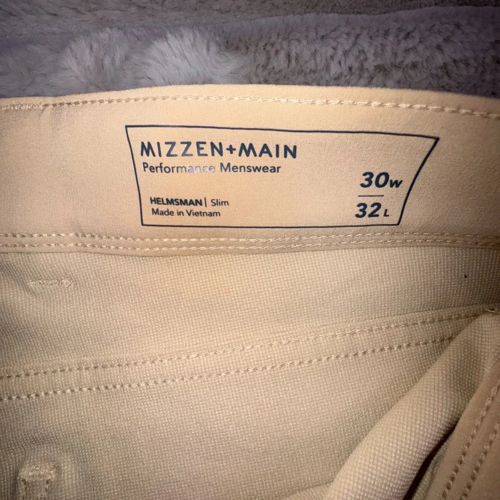 Mizzen+Main Helmsman Pants Mens 30x32 Chino Khaki Stretch Slim Fit Tapered‎ Leg